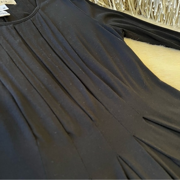 Vintage MAX STUDIO Black Long Sleeve Stretch Pleated Peplum Scoop Neck M Loose - Picture 11 of 15